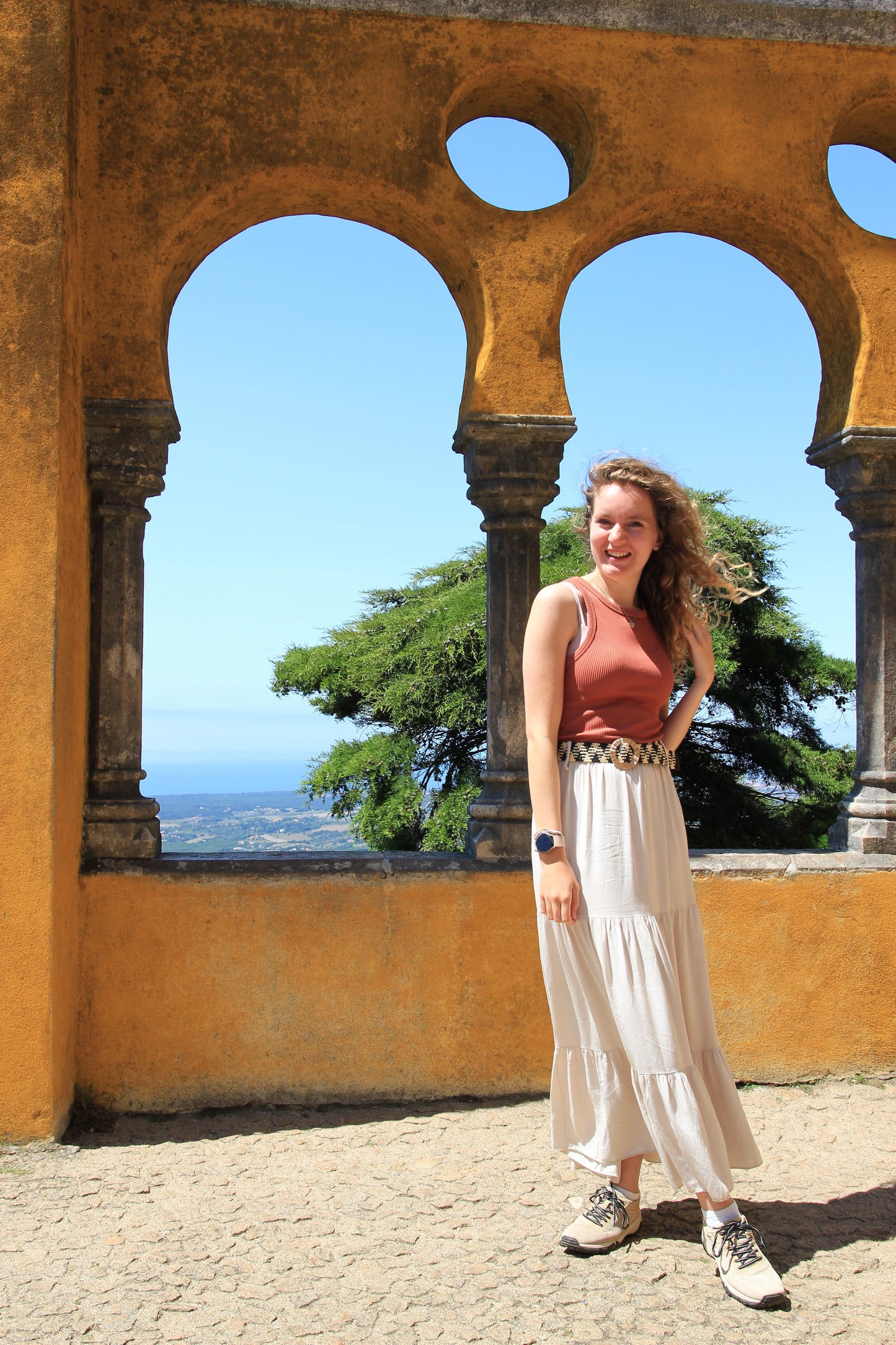 Boho maxi zomerrok met riem Emelia | Beige - Iristra