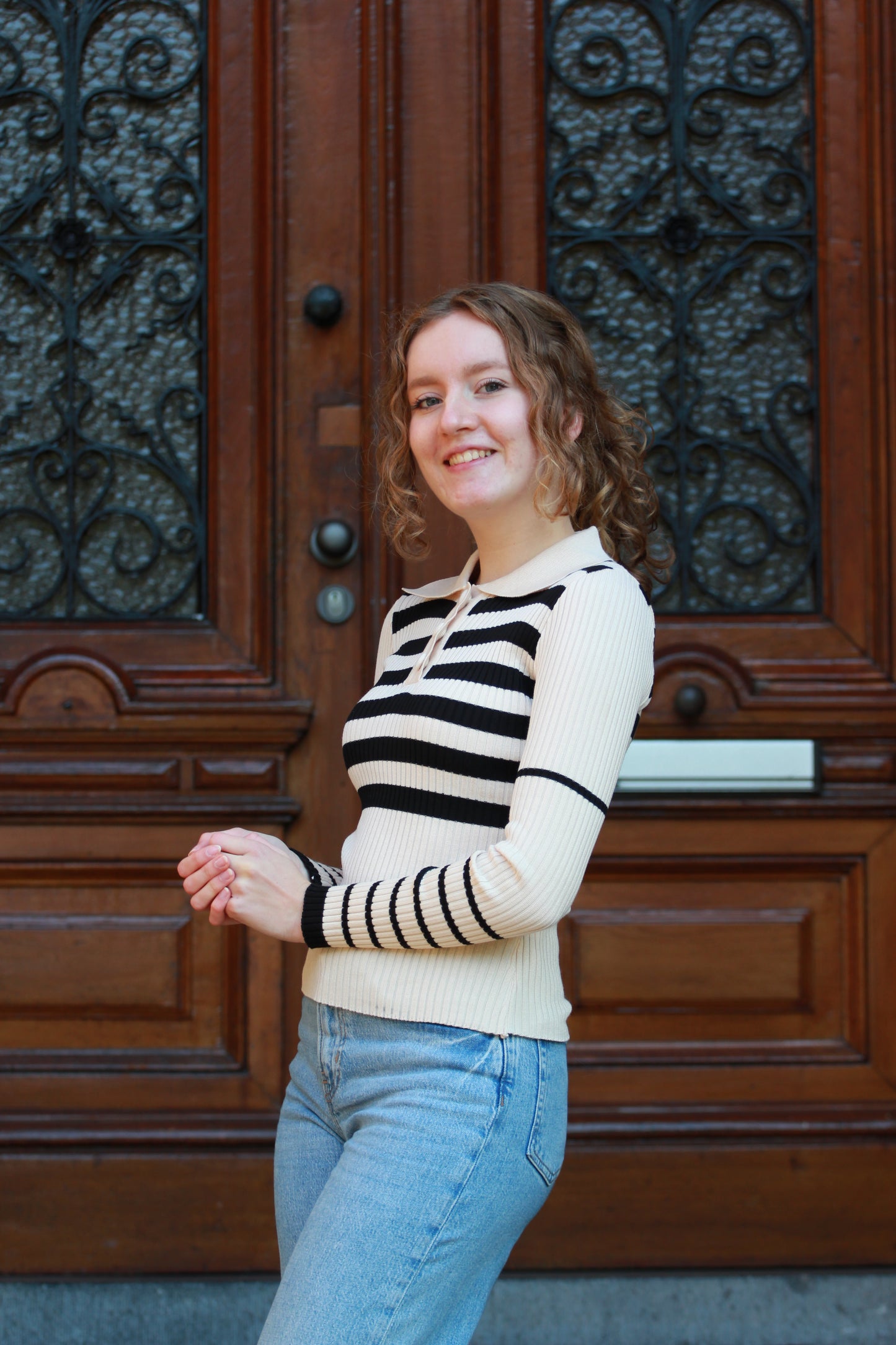 Rib top met kraag Alice | crème - Iristra
