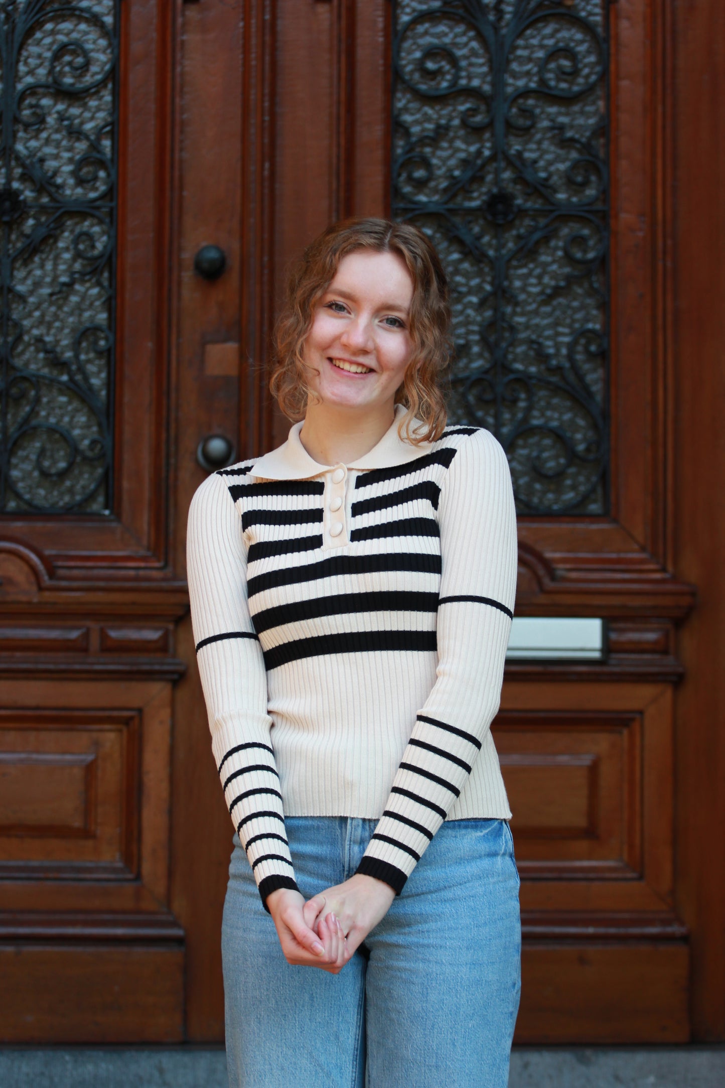 Rib top met kraag Alice | crème - Iristra