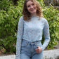 Kanten mesh top met lange mouwen en ronde hals Tess | Lichtblauw - Iristra