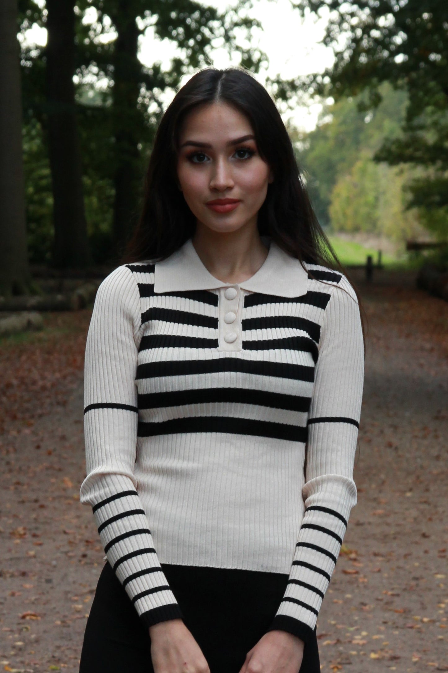 Rib top with collar Alice | crème